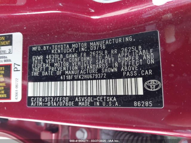4T1BF1FK2HU679372 Toyota CAMRY SE