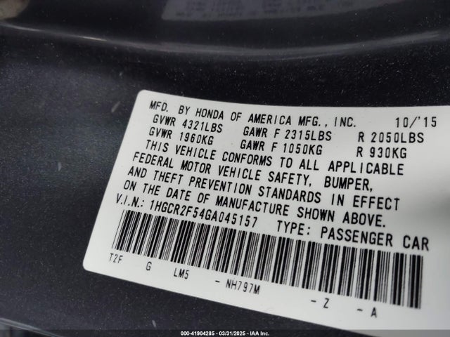 1HGCR2F54GA045157 Honda Accord Sport