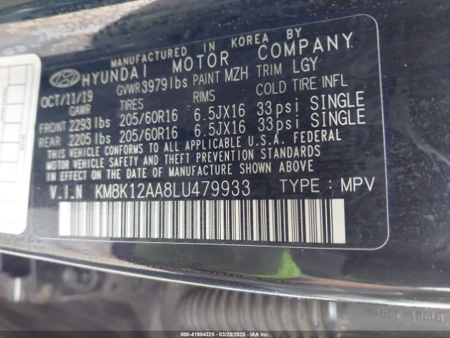 KM8K12AA8LU479933 Hyundai Kona Se