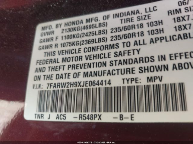 7FARW2H9XJE064414 Honda Cr-v Touring