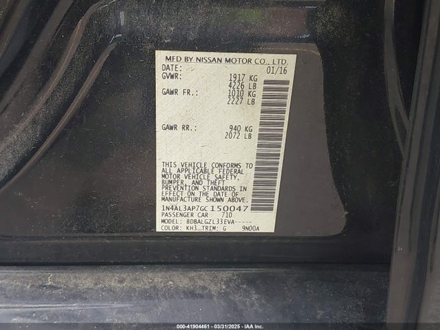 1N4AL3AP7GC150047 Nissan Altima 2.5/2.5 S/2.5 Sl/2.5 Sr/2.5 Sv