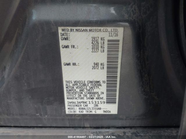1N4AL3AP9HC153159 Nissan Altima 2.5 Sv