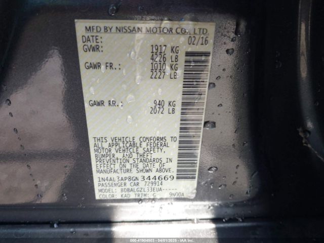 1N4AL3AP8GN344669 Nissan Altima 2.5/2.5 S/2.5 Sl/2.5 Sr/2.5 Sv