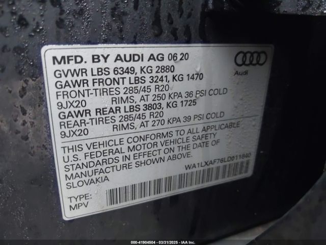 WA1LXAF76LD011840 Audi Q7 Premium Plus 55 Tfsi Quattro Tiptronic
