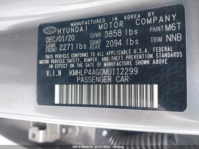 KMHLP4AG0MU112299 Hyundai Elantra Limited
