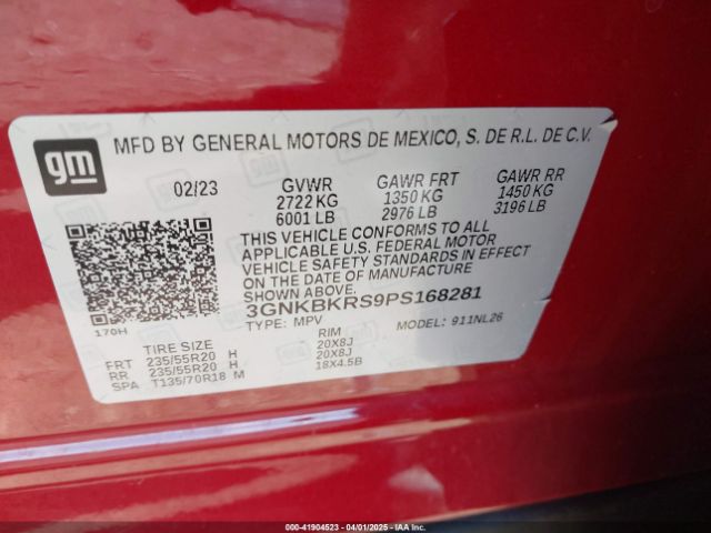 3GNKBKRS9PS168281 Chevrolet Blazer Awd Rs