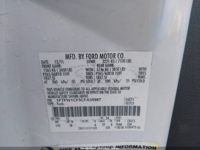 2012 FORD F-150 1FTFW1CF5CFA35987 Photo 8