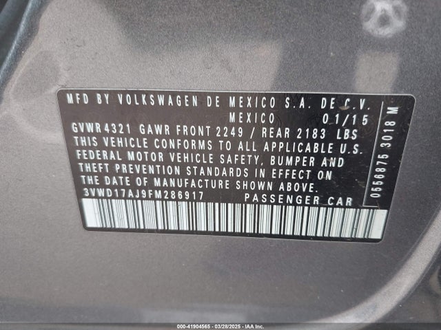 3VWD17AJ9FM286917 Volkswagen Jetta 1.8t Se