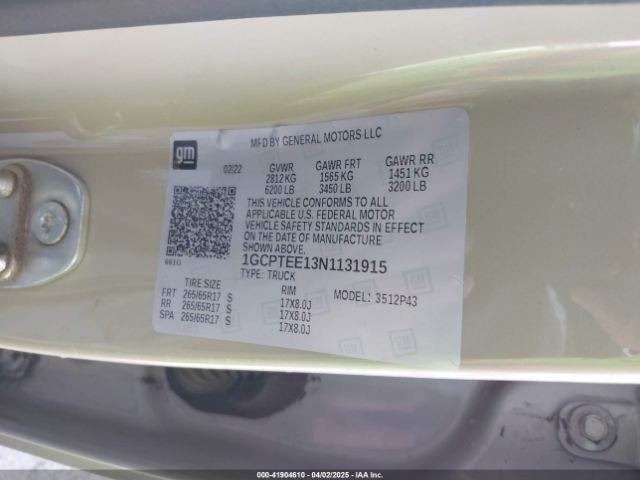 1GCPTEE13N1131915 Chevrolet Colorado 4wd  Short Box Zr2