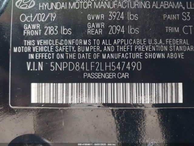 5NPD84LF2LH547490 Hyundai ELANTRA SEL