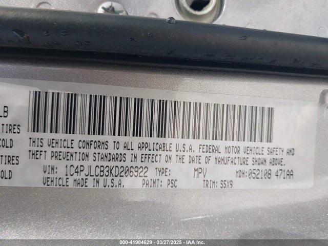 1C4PJLCB3KD206922 Jeep Cherokee Latitude Fwd