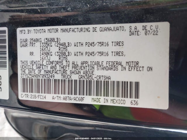3TYSZ5AN8NT093249 Toyota Tacoma Sr5 V6