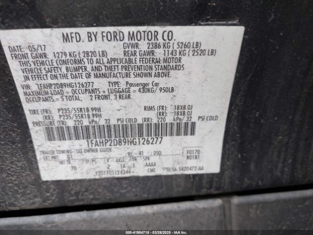 1FAHP2D89HG126277 Ford TAURUS SE