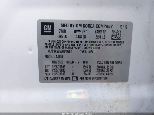 KL7CJKSB5LB049298 Chevrolet Trax Fwd Ls