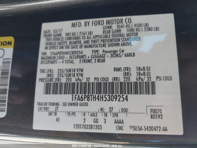 1FA6P8TH4H5309254 Ford Mustang Ecoboost