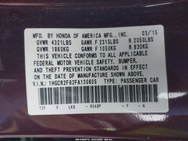 1HGCR2F82FA130605 Honda Accord Ex-l