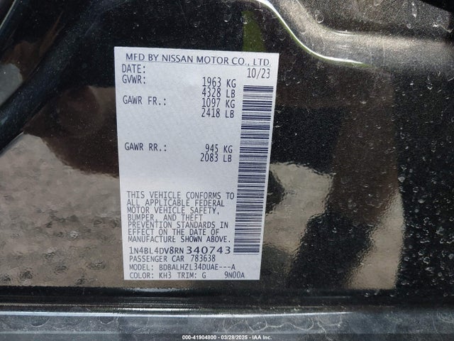 1N4BL4DV8RN340743 Nissan Altima Sv Fwd