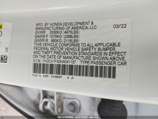 1HGCV1F43NA041157 Honda Accord Sport Special Edition
