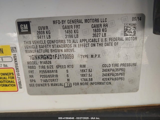 1GNKRGKD1FJ170059 Chevrolet Traverse 1lt