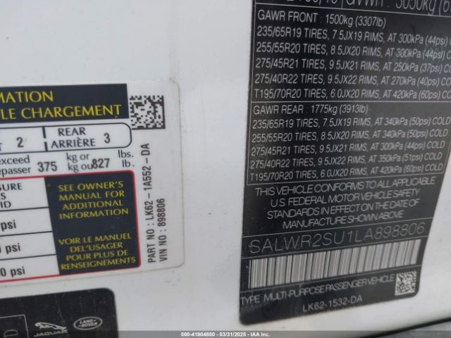 2020 LAND ROVER RANGE ROVER SPORT SALWR2SU1LA898806 Photo 8