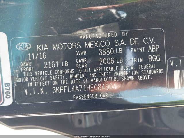3KPFL4A71HE084904 KIA FORTE LX