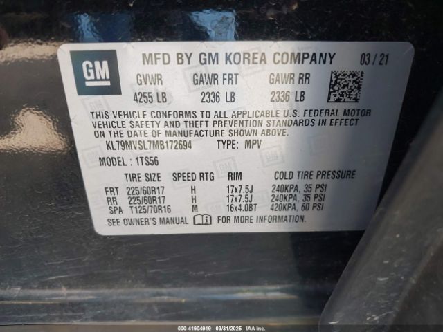KL79MVSL7MB172694 Chevrolet Trailblazer Fwd Activ