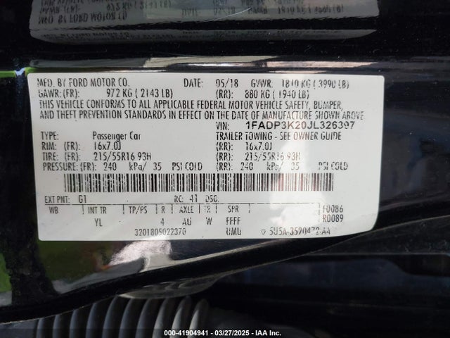 1FADP3K20JL326397 Ford FOCUS SE
