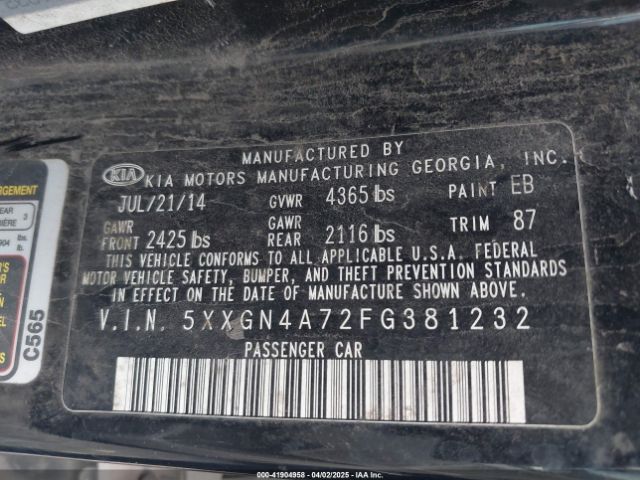 5XXGN4A72FG381232 KIA OPTIMA EX