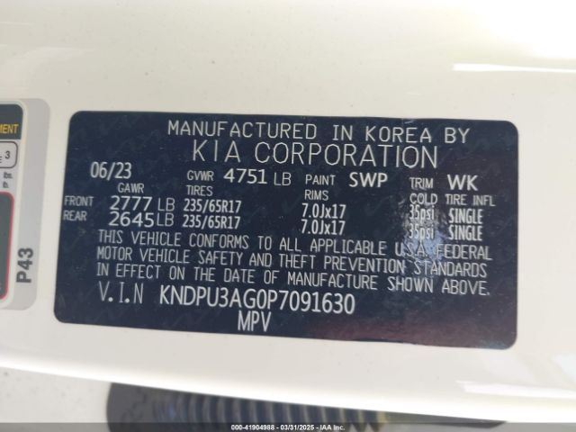 KNDPU3AG0P7091630 KIA Sportage Hybrid Lx