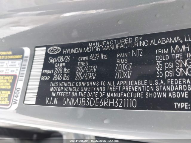 5NMJB3DE6RH321110 Hyundai TUCSON SEL