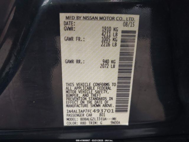 1N4AL3AP7FC493701 Nissan Altima 2.5 S