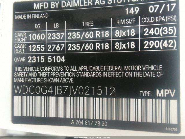 WDC0G4JB7JV021512 Mercedes-Benz GLC 300