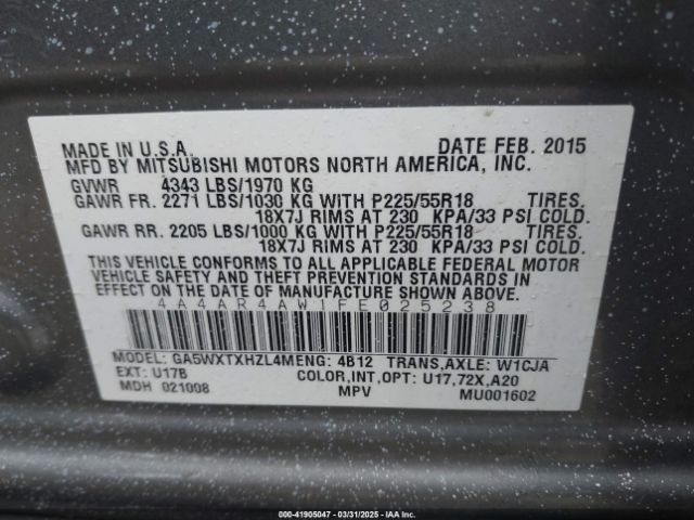2015 MITSUBISHI OUTLANDER SPORT 4A4AR4AW1FE025238 Photo 8