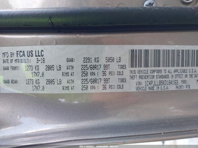 1C4PJLLB5KD184163 Jeep Cherokee Latitude Plus Fwd