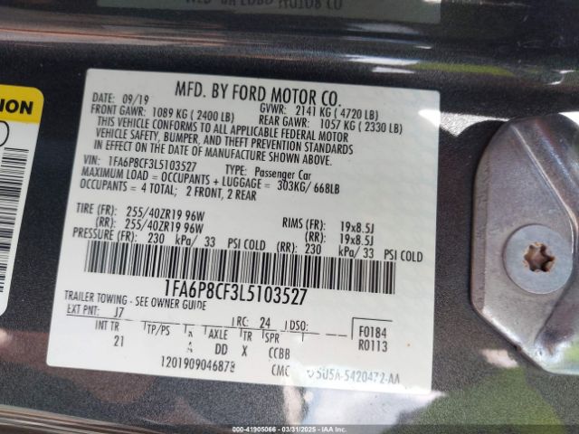 1FA6P8CF3L5103527 Ford Mustang Gt Fastback