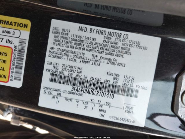 3FA6P0MU0LR101410 Ford Fusion Hybrid Sel
