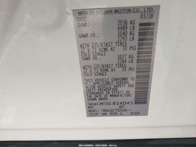 5N1AT2MT3GC814045 Nissan Rogue S/sl/sv