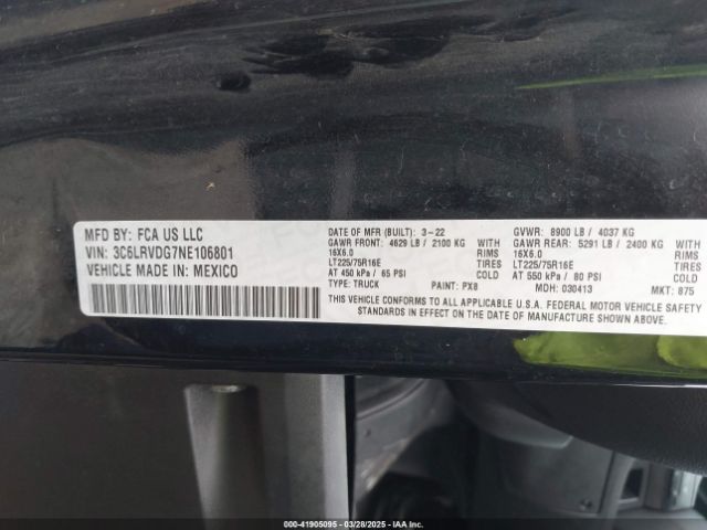 3C6LRVDG7NE106801 RAM Promaster 2500 High Roof 159 Wb