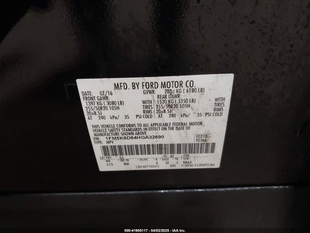 1FM5K8D84HGA32690 Ford EXPLORER XLT