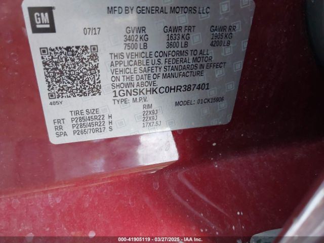 1GNSKHKC0HR387401 Chevrolet Suburban Lt