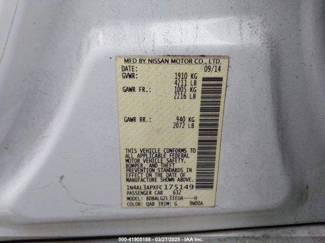 1N4AL3APXFC175149 Nissan Altima 2.5 S