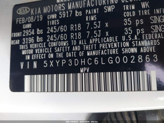5XYP3DHC6LG002863 KIA Telluride Ex