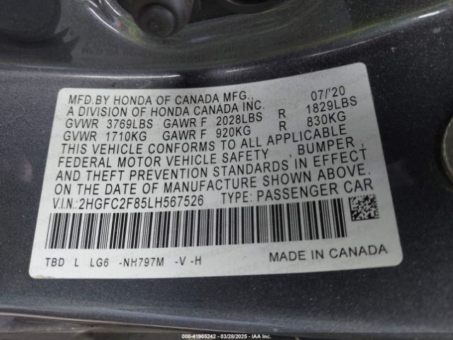 2HGFC2F85LH567526 Honda Civic Sport