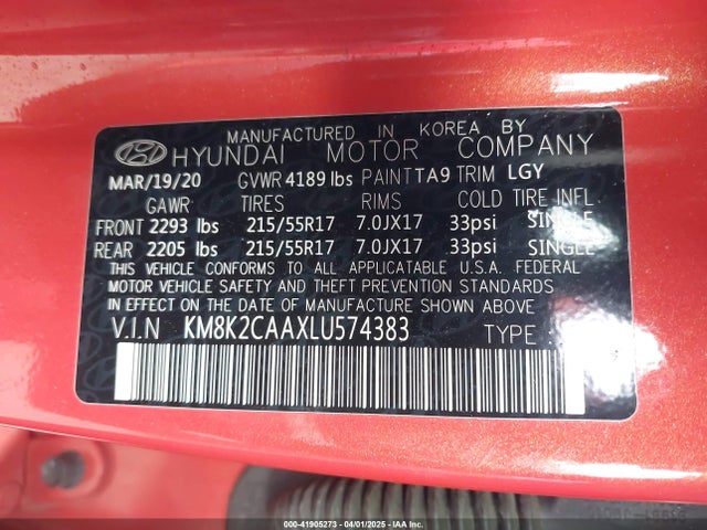 KM8K2CAAXLU574383 Hyundai Kona Sel