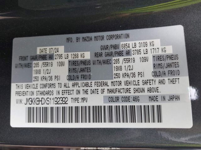JM3KKBHDXS1192392 Mazda Cx-90 3.3 Turbo Preferred Package