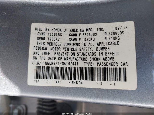 1HGCR2F34GA147945 Honda ACCORD LX