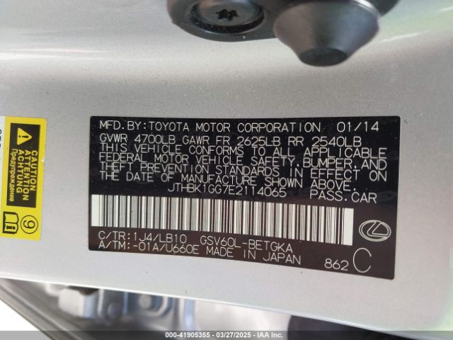 JTHBK1GG7E2114065 Lexus ES 350