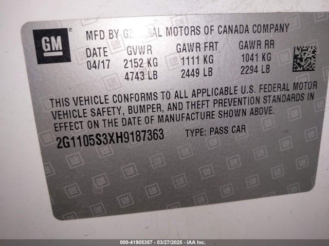 2G1105S3XH9187363 Chevrolet lfx - sidi: spark ignited direct injection, vvt, e85 max, alum