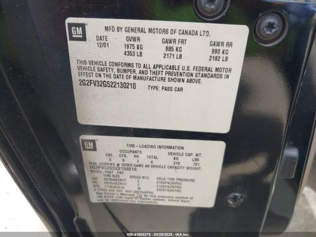 2002 PONTIAC FIREBIRD 2G2FV32G522130210 Photo 8