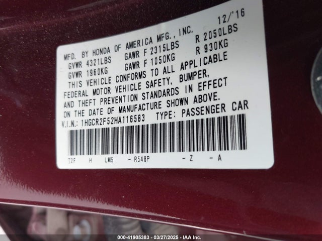 1HGCR2F52HA116583 Honda Accord Sport